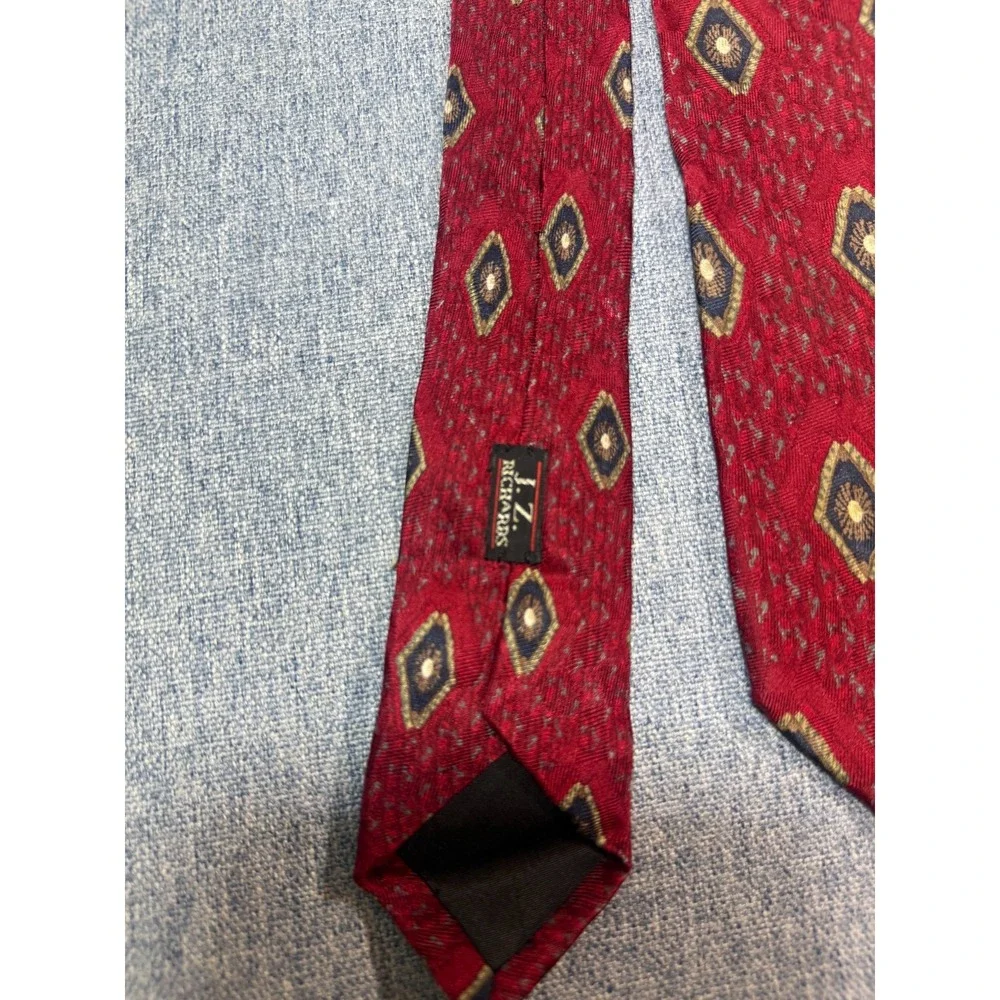 J.Z. Richards Red with Gold Geometric Pattern 100% Silk Tie